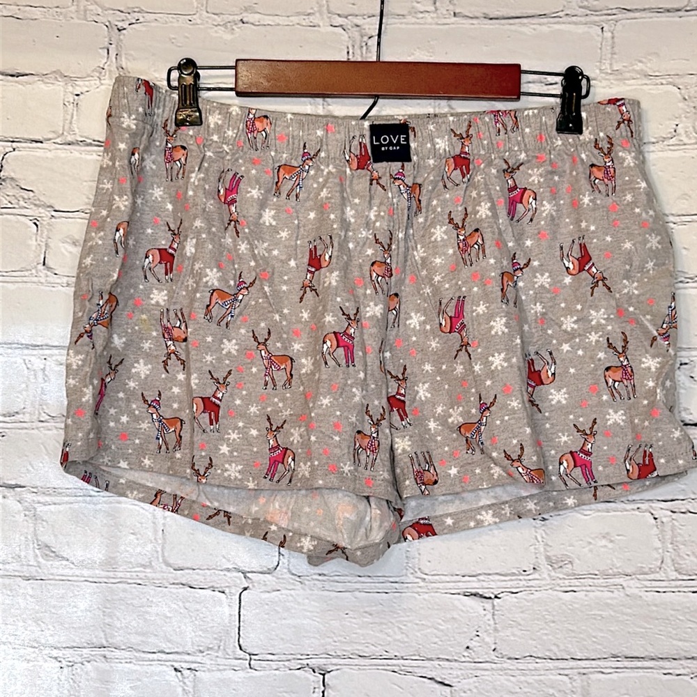 Love By Gap Christmas Reindeer Flannel Sleeping Shorts Size Large